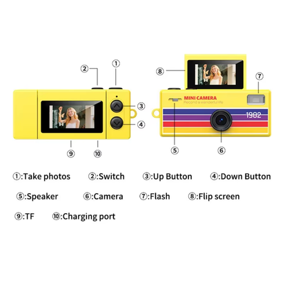 Cámara Digital Retro con Pantalla Abatible para Selfies