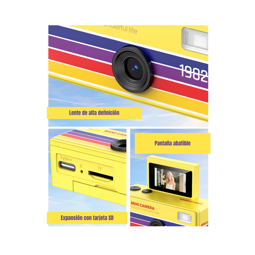 Cámara Digital Retro con Pantalla Abatible para Selfies