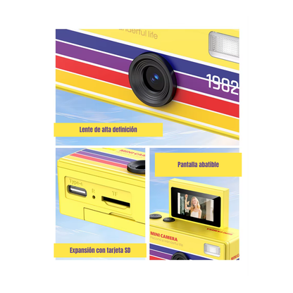 Cámara Digital Retro con Pantalla Abatible para Selfies